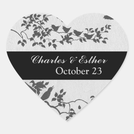 Minimalist Birds Save the Date Heart Sticker (Voorkant)