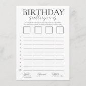 Minimalist birthday scattergories game card informatiekaartje (Voorkant)
