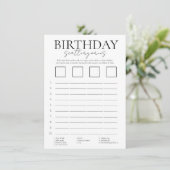 Minimalist birthday scattergories game card informatiekaartje (Staand voorkant)