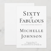 Minimalist Black 60 & Fabulous 60th Birthday Party Kaart (Voorkant / Achterkant)