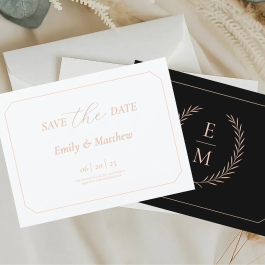 Minimalist Black And Blush Wedding Save The Date Aankondigingskaart
