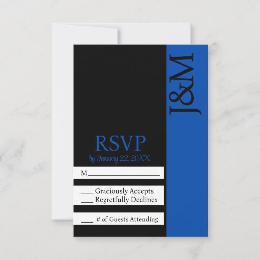 Minimalist Black and Cobalt Blue RSVP card (Voorkant)