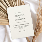 Minimalist Black and Ecru Monogram Modern Wedding Kaart