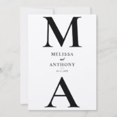 Minimalist Black and Ecru Monogram Modern Wedding Kaart (Voorkant)
