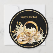 Minimalist Black and Gold Wedding Rings Invitation Kaart (Voorkant)