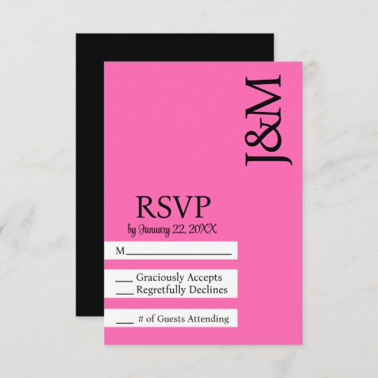 Minimalist Black and Hot Pink Magenta RSVP card (Voorkant / Achterkant)