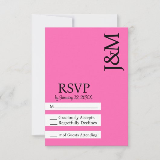Minimalist Black and Hot Pink Magenta RSVP card (Voorkant)