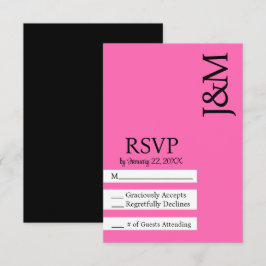 Minimalist Black and Hot Pink Magenta RSVP card Kaartje