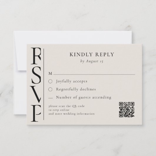 Minimalist Black and Ivory Modern Wedding RSVP Kaartje (Voorkant)