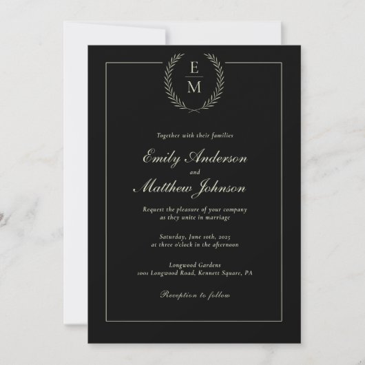 Minimalist Black And Sage Wedding Invitation Kaart (Voorkant)