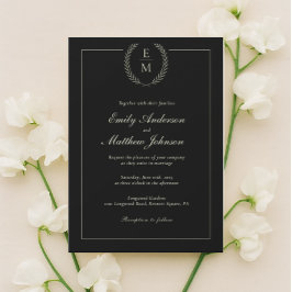 Minimalist Black And Sage Wedding Invitation Kaart