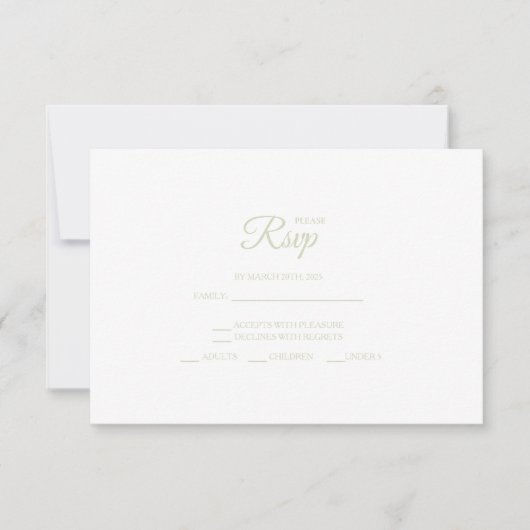 Minimalist Black And Sage Wedding RSVP Cards Kaartje (Voorkant)