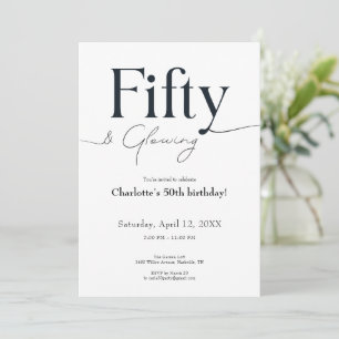 Minimalist Black and White 50th Birthday Invite  Kaart