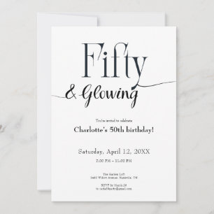 Minimalist Black and White 50th Birthday Invite  Kaart