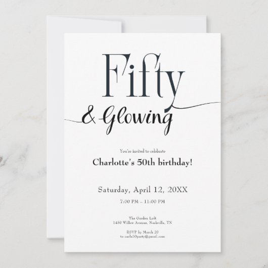 Minimalist Black and White 50th Birthday Invite Kaart (Voorkant)