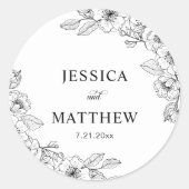 Minimalist Black and White Floral  Ronde Sticker (Voorkant)