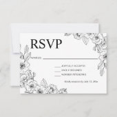 Minimalist Black and White Floral  RSVP Kaartje (Voorkant)