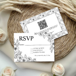 Minimalist Black and White Floral  RSVP Kaartje