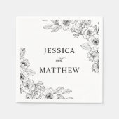 Minimalist Black and White Floral  Servet (Voorkant)