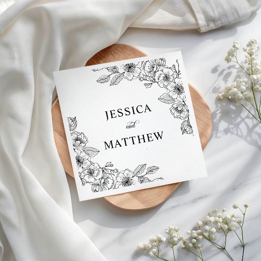 Minimalist Black and White Floral  Servet