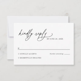 Minimalist Black and White Gold Wedding RSVP Card Kaartje