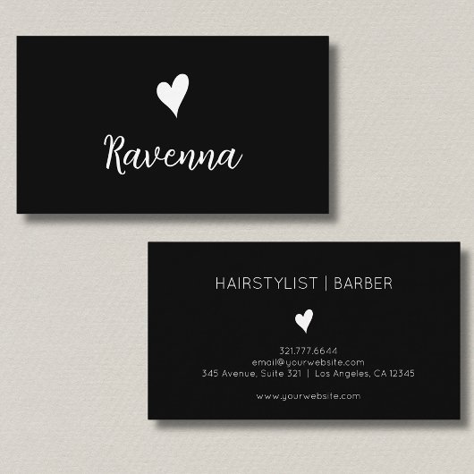 Minimalist Black and White Heart Barber Black Visitekaartje