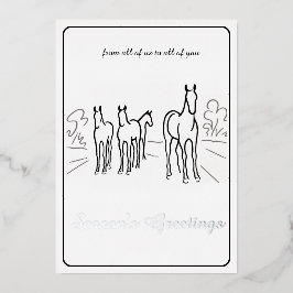 Minimalist Black and White Horse Foil Xmas Card Folie Feestdagenkaart