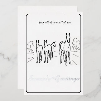 Minimalist Black and White Horse Foil Xmas Card Folie Feestdagenkaart