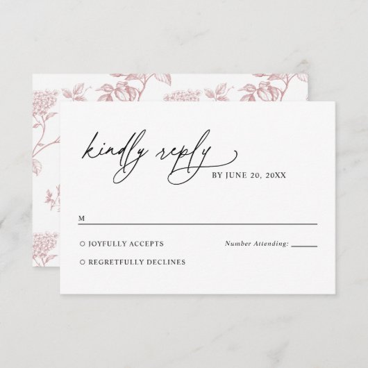 Minimalist Black and White Pink Wedding RSVP Card (Voorkant / Achterkant)
