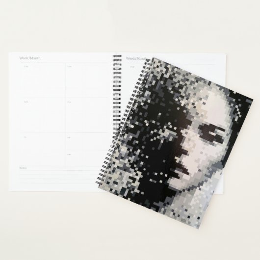 Minimalist black and white pixel portrait planner  (Display)