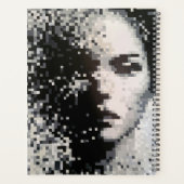 Minimalist black and white pixel portrait planner  (Achterkant)