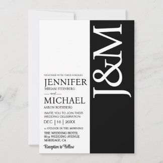 Minimalist Black and White QR Code on Back Wedding Kaart