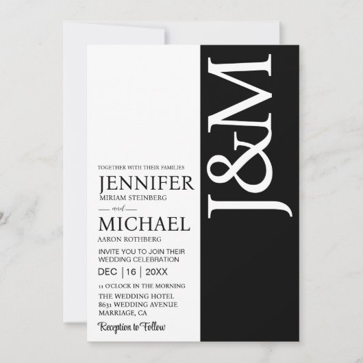 Minimalist Black and White QR Code on Back Wedding Kaart (Voorkant)