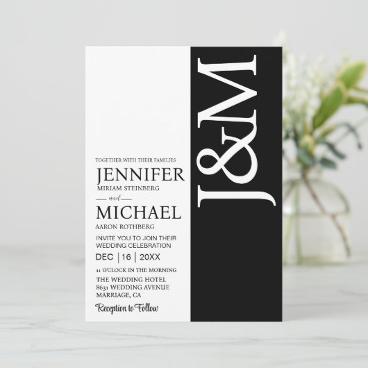 Minimalist Black and White QR Code on Back Wedding Kaart (Staand voorkant)