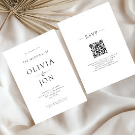 Minimalist Black and White QR Code Wedding Kaart