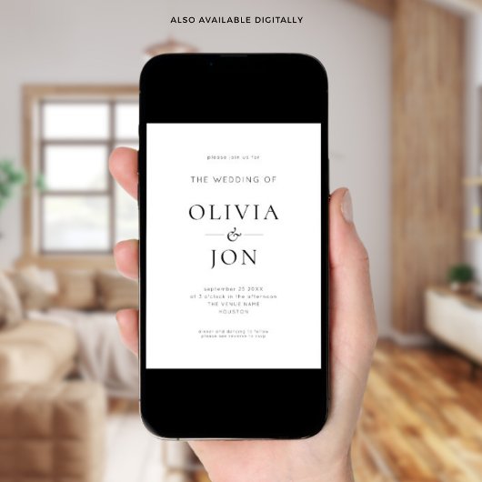 Minimalist Black and White QR Code Wedding Kaart