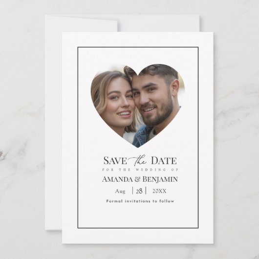 Minimalist Black and White Wedding Photo Save The Date (Voorkant)