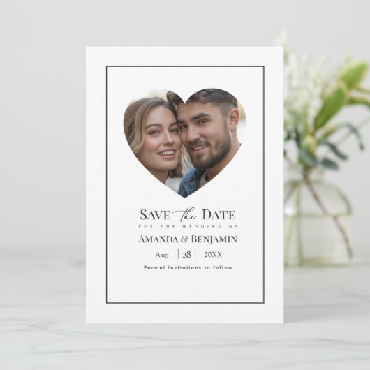 Minimalist Black and White Wedding Photo Save The Date (Staand voorkant)