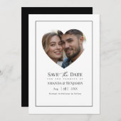 Minimalist Black and White Wedding Photo Save The Date (Voorkant / Achterkant)