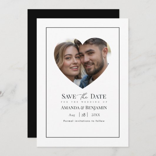 Minimalist Black and White Wedding Photo Save The Date (Voorkant / Achterkant)