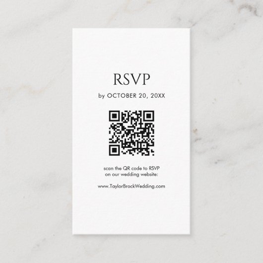 Minimalist Black and White Wedding RSVP QR Code Informatiekaartje (Voorkant)