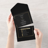 Minimalist Black Background Gold Frame Wedding All In One Uitnodiging (Afscheurbaar)