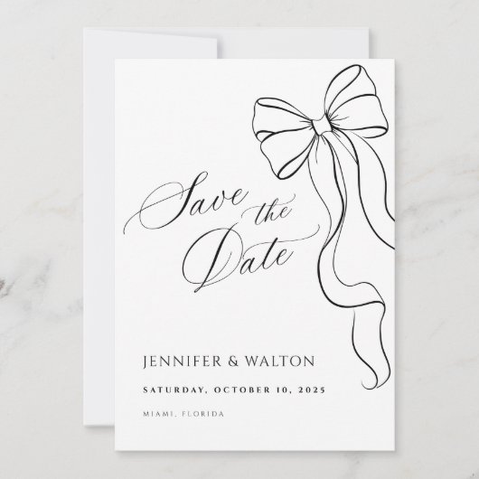 Minimalist Black Bow Save The Date Kaart (Voorkant)