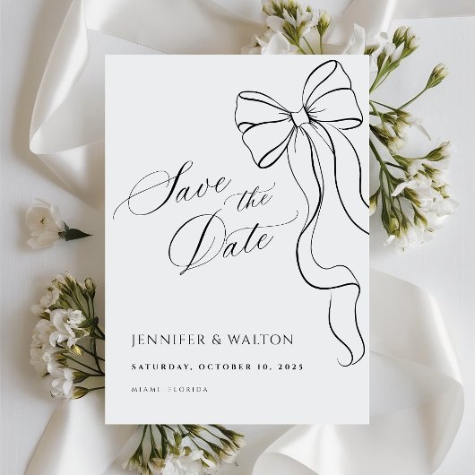 Minimalist Black Bow Save The Date Kaart