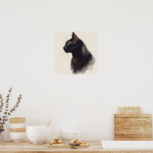 Minimalist Black Cat Art Print (Keuken)