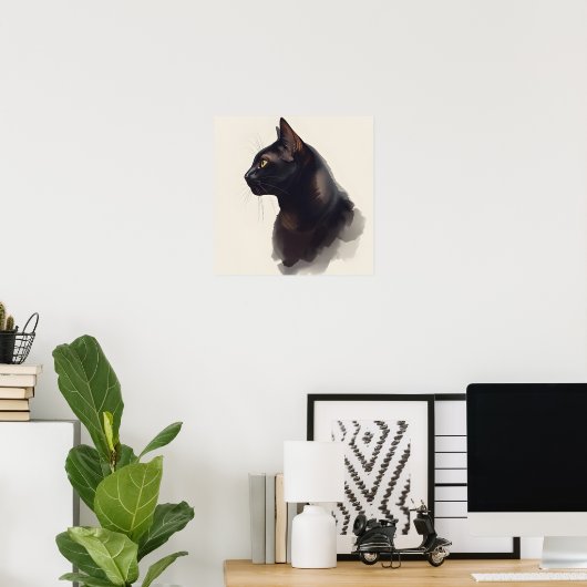 Minimalist Black Cat Art Print (Thuiskantoor)