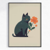 Minimalist Black Cat Flower  Poster