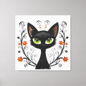 Minimalist Black Cat Green Eyes Filigree Design Canvas Afdruk (Voorkant)