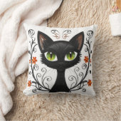 Minimalist Black Cat Green Eyes Filigree Design Kussen (Deken)