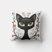 Minimalist Black Cat Green Eyes Filigree Design Kussen (Voorkant)